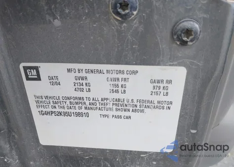 2005 Buick Lesabre Custom из США, поврежденный, VIN 1G4HP52K95U198910